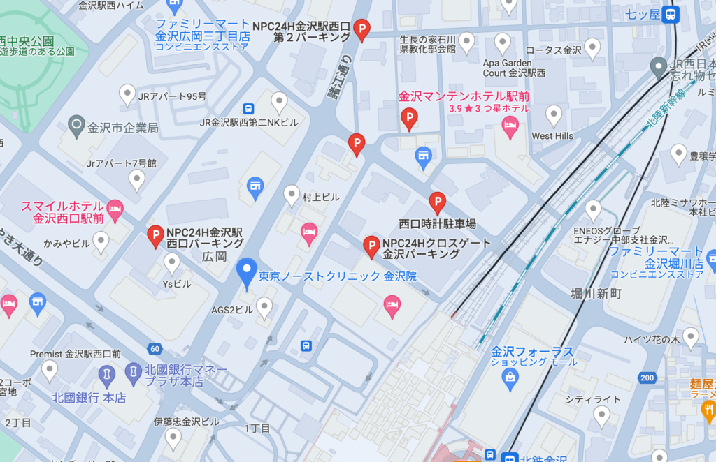 東京ノーストクリニック金沢院周辺の駐車場情報です。