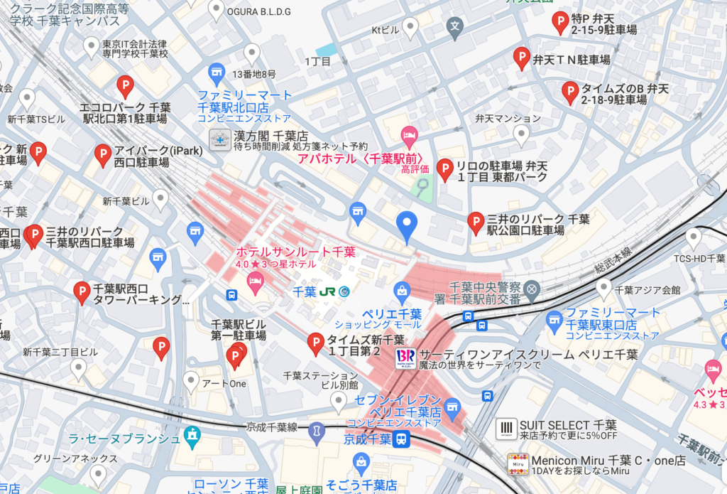 東京上野クリニック千葉医院周辺の駐車場情報です。