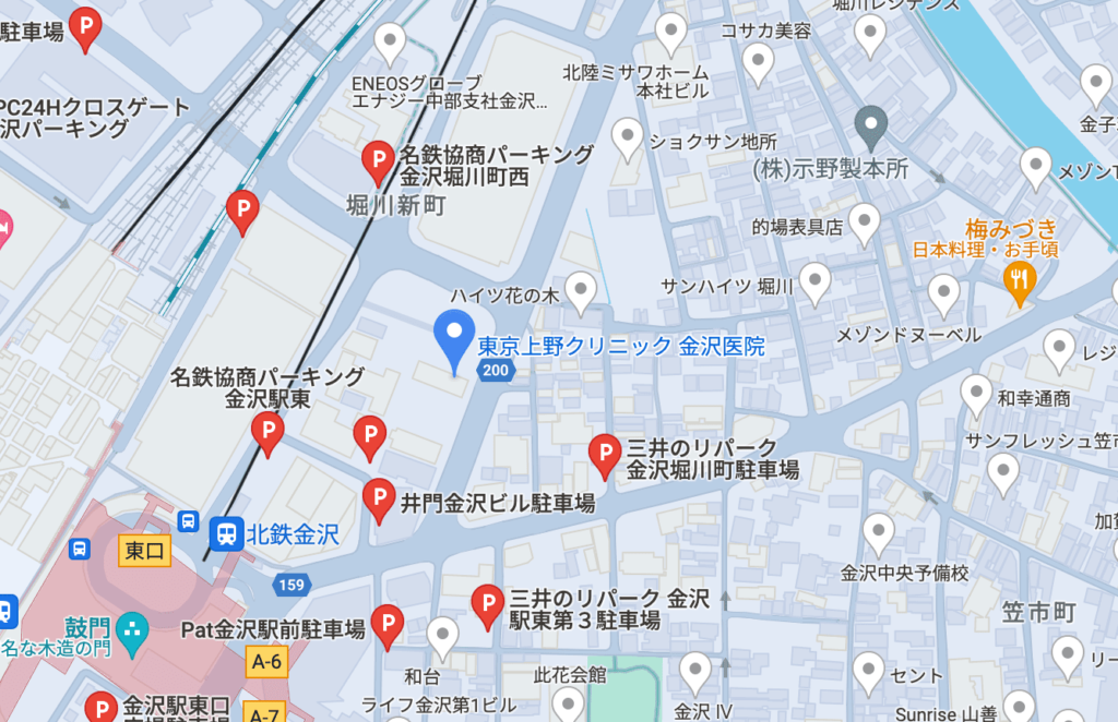 東京上野クリニック金沢医院周辺の駐車場情報です