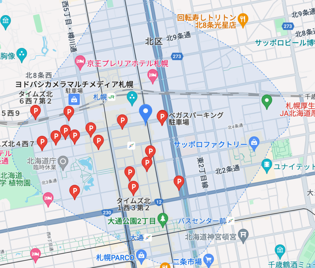 東京上野クリニック札幌院周辺の駐車場情報です。